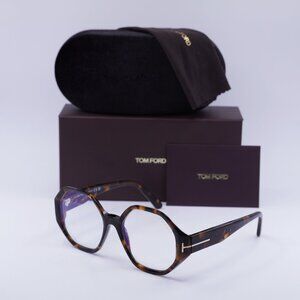 Tom Ford FT5967-B 052 Geometric Eyeglasses 53mm – Havana/Blue Light Block